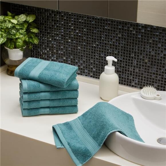 Cotton Hand Towels 6 Pack Fade Resistant Soft Absorbent Bath Kitchen Teal Green - Picture 2 of 8
